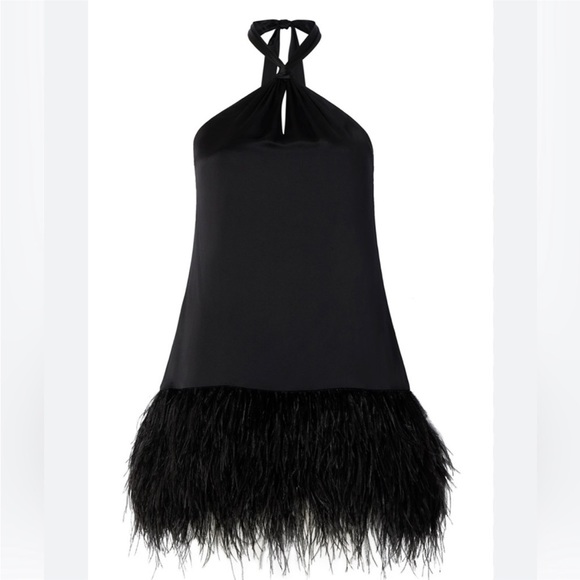 Cinq a Sept Silk Barb black feather mini halter dress size 6 - Picture 1 of 7